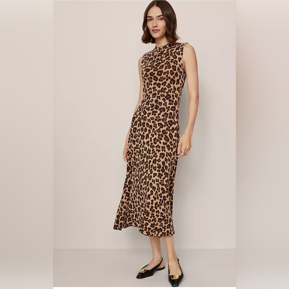 Ann Taylor Animal Print Mock Neck Sweater Dress Size M